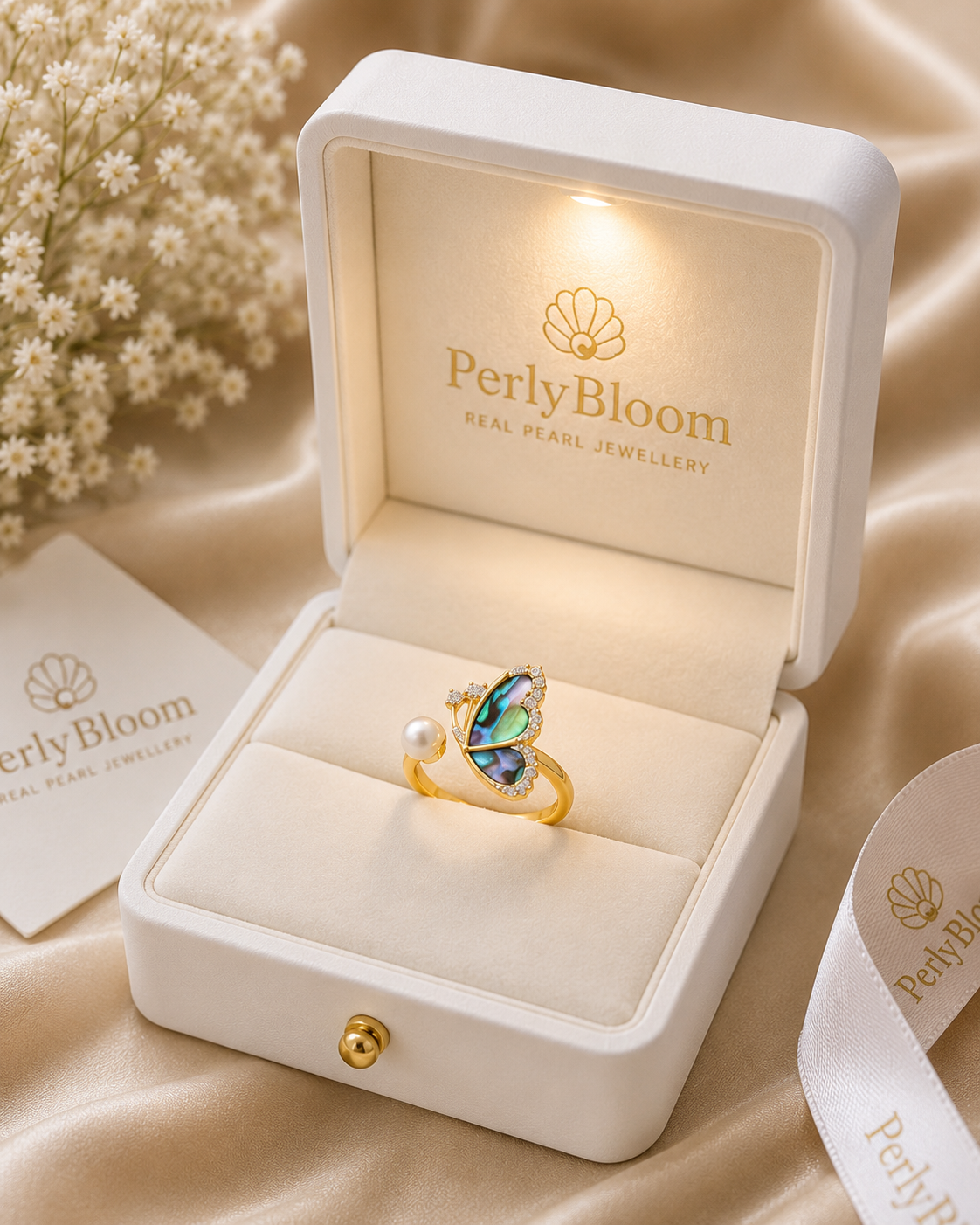 Pearl Butterfly Adjustable Ring