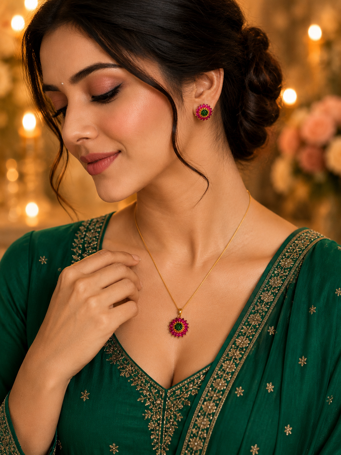 Ruby Emerald Luxe Pendant Set