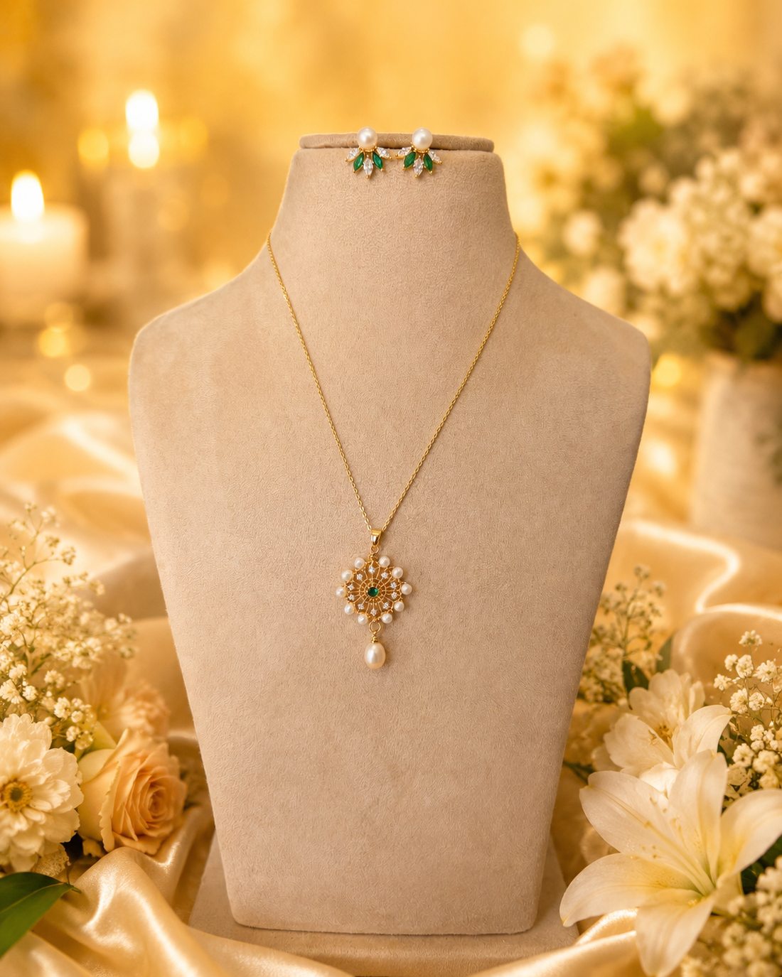Emerald Pearl Grace Pendant Set