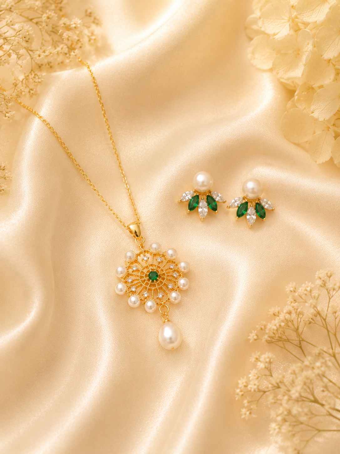 Emerald Pearl Grace Pendant Set