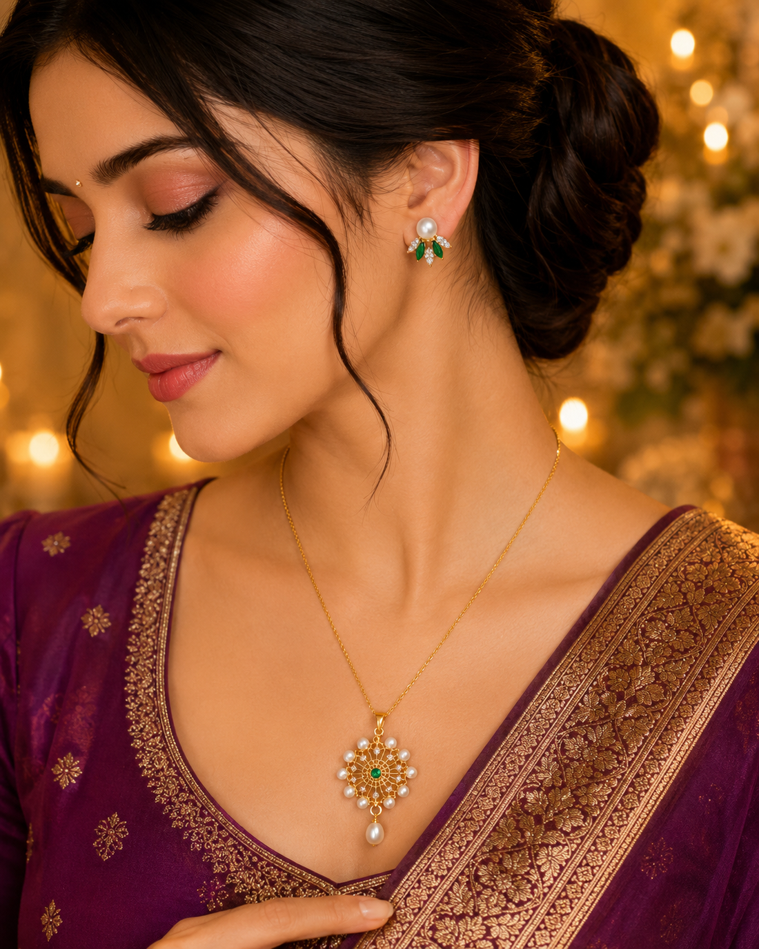 Emerald Pearl Grace Pendant Set