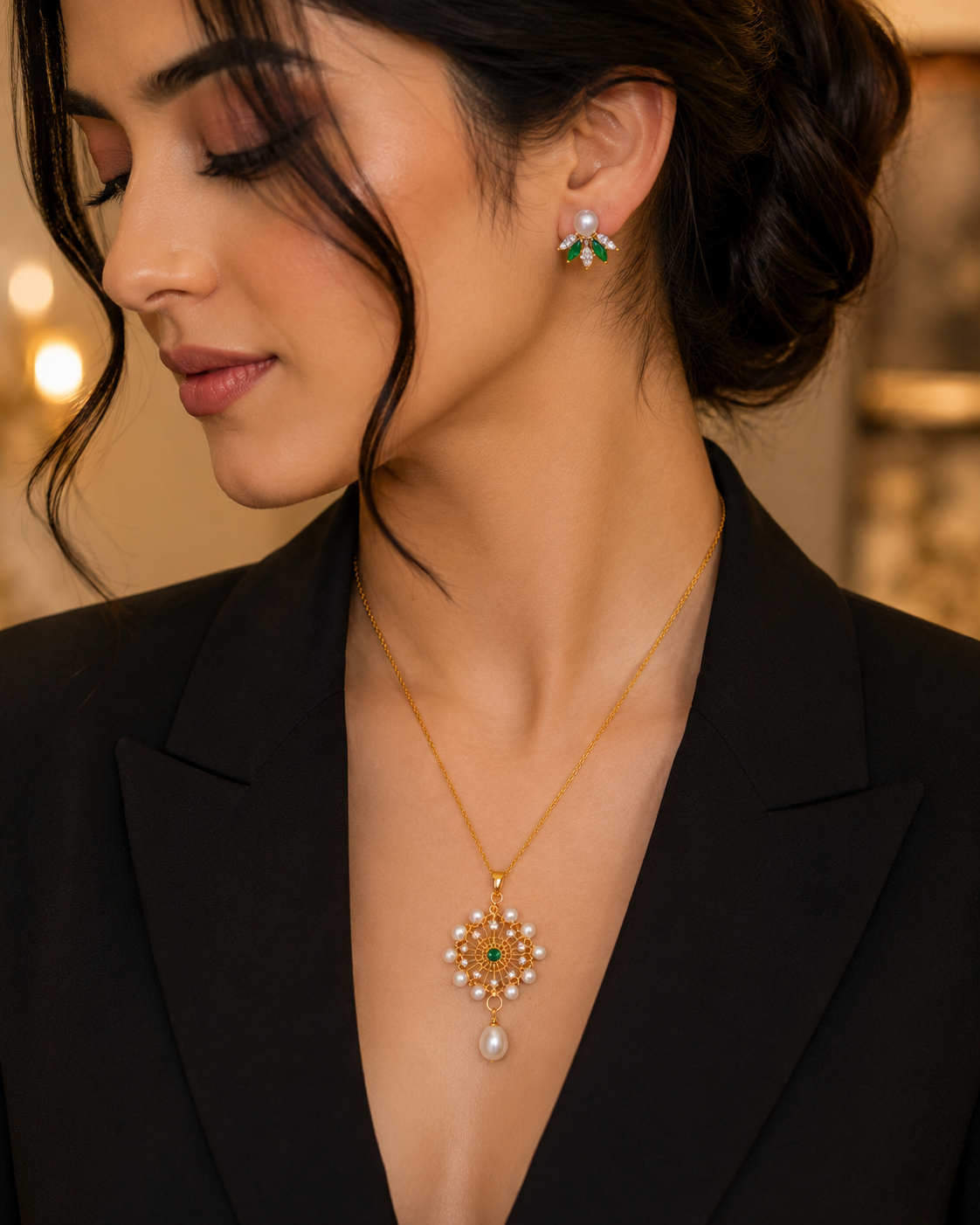Emerald Pearl Grace Pendant Set