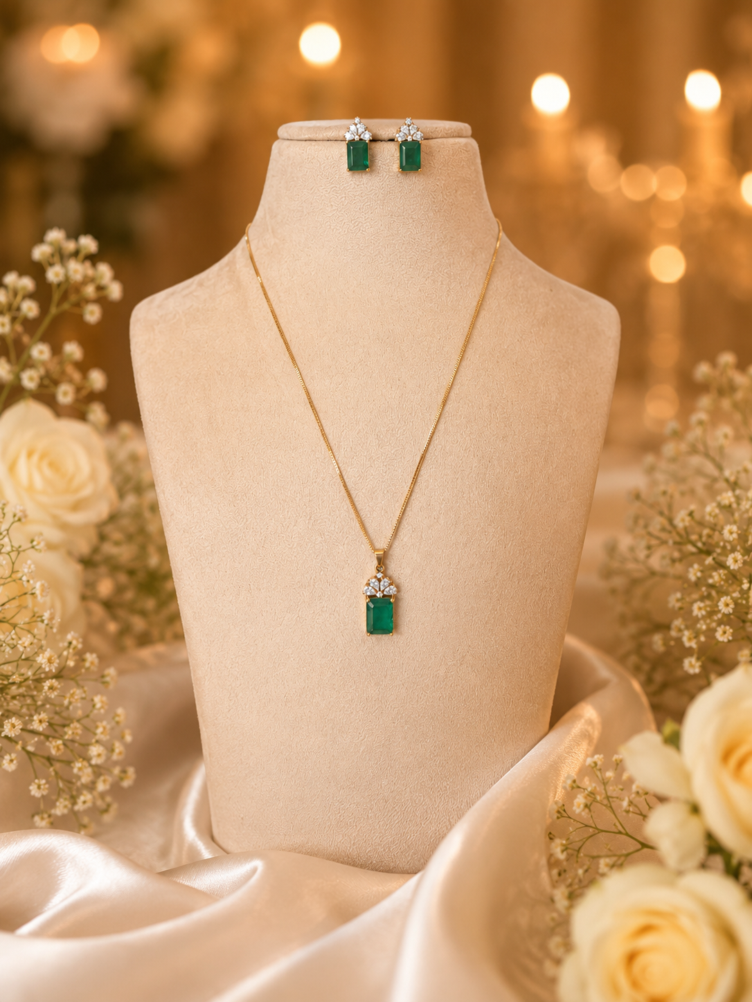 Royal Antique Emerald Pendant Set