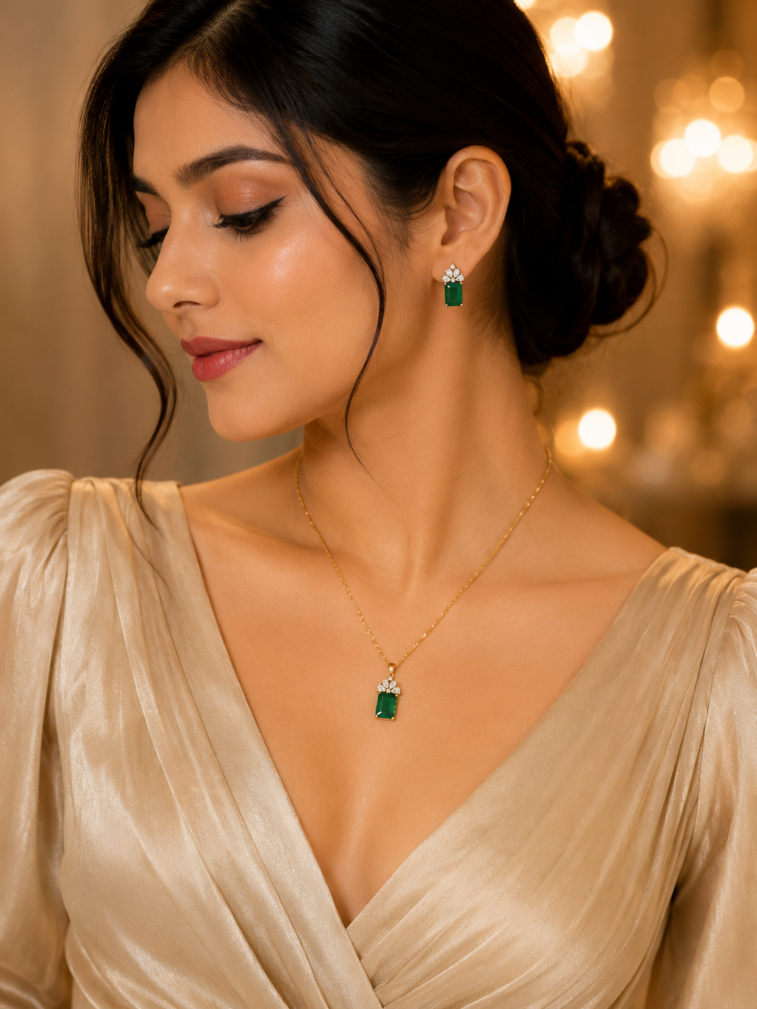 Royal Antique Emerald Pendant Set