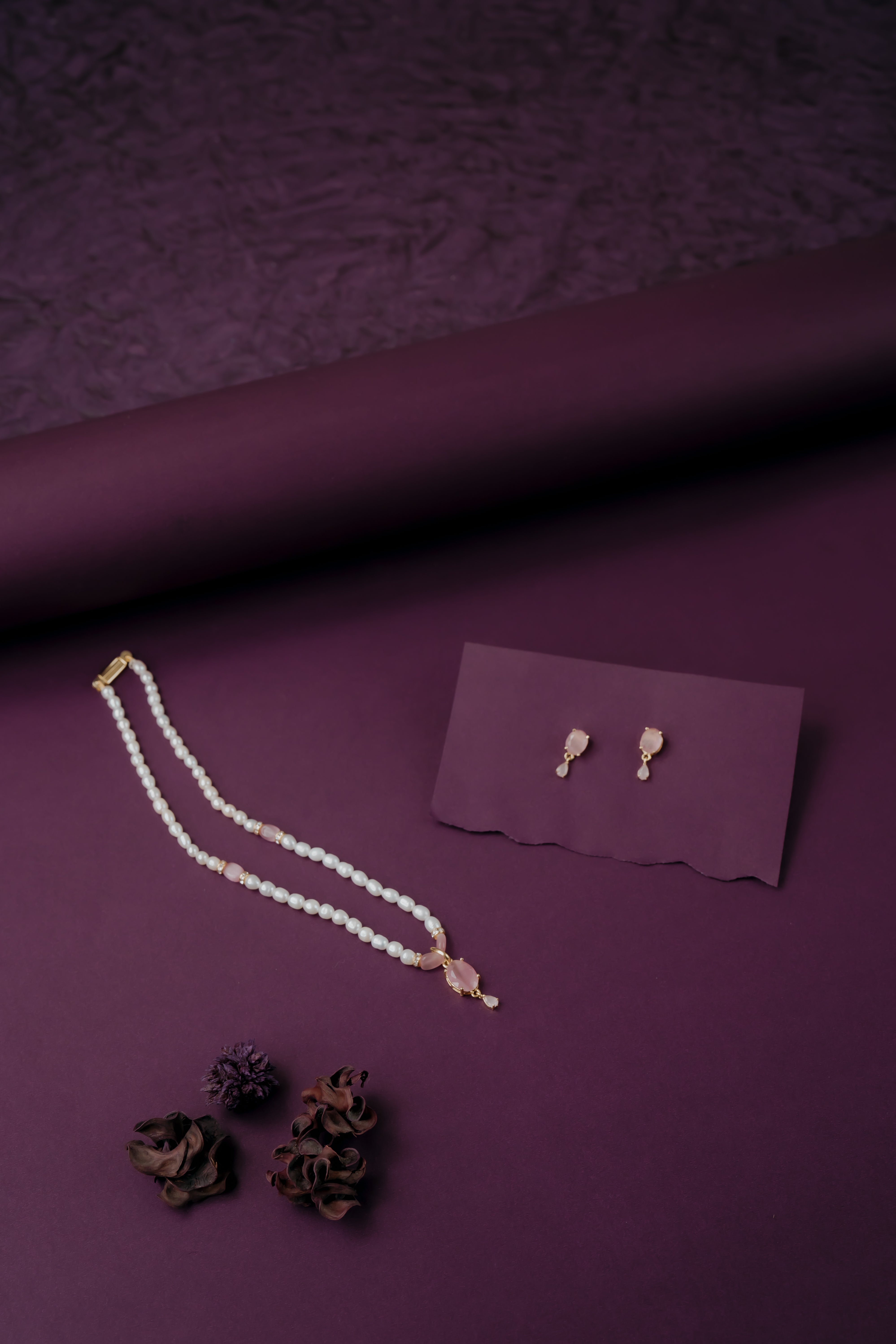Kumudini Pink Single line Pearl Set