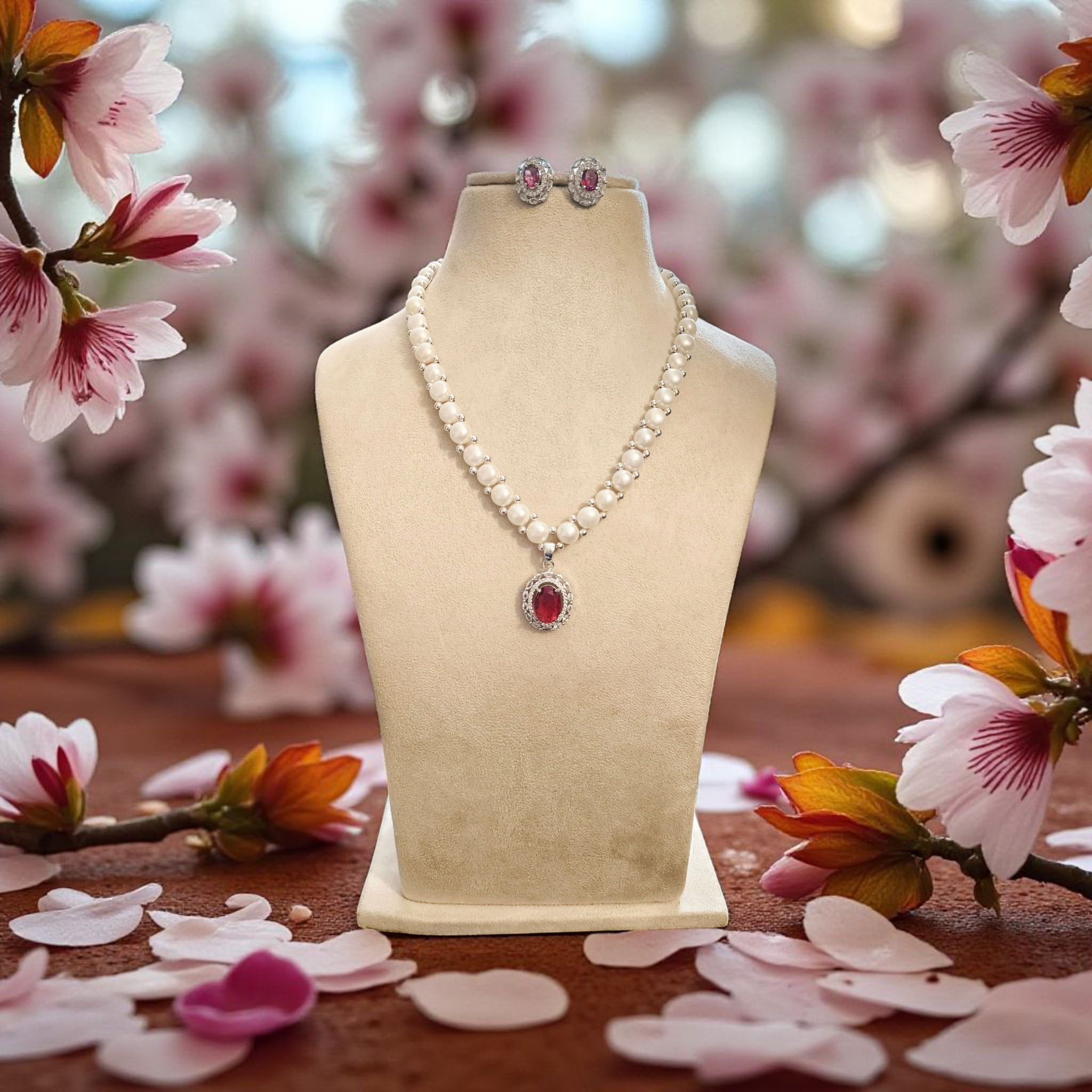 Gulabi Noor Single line Real Pearl Set