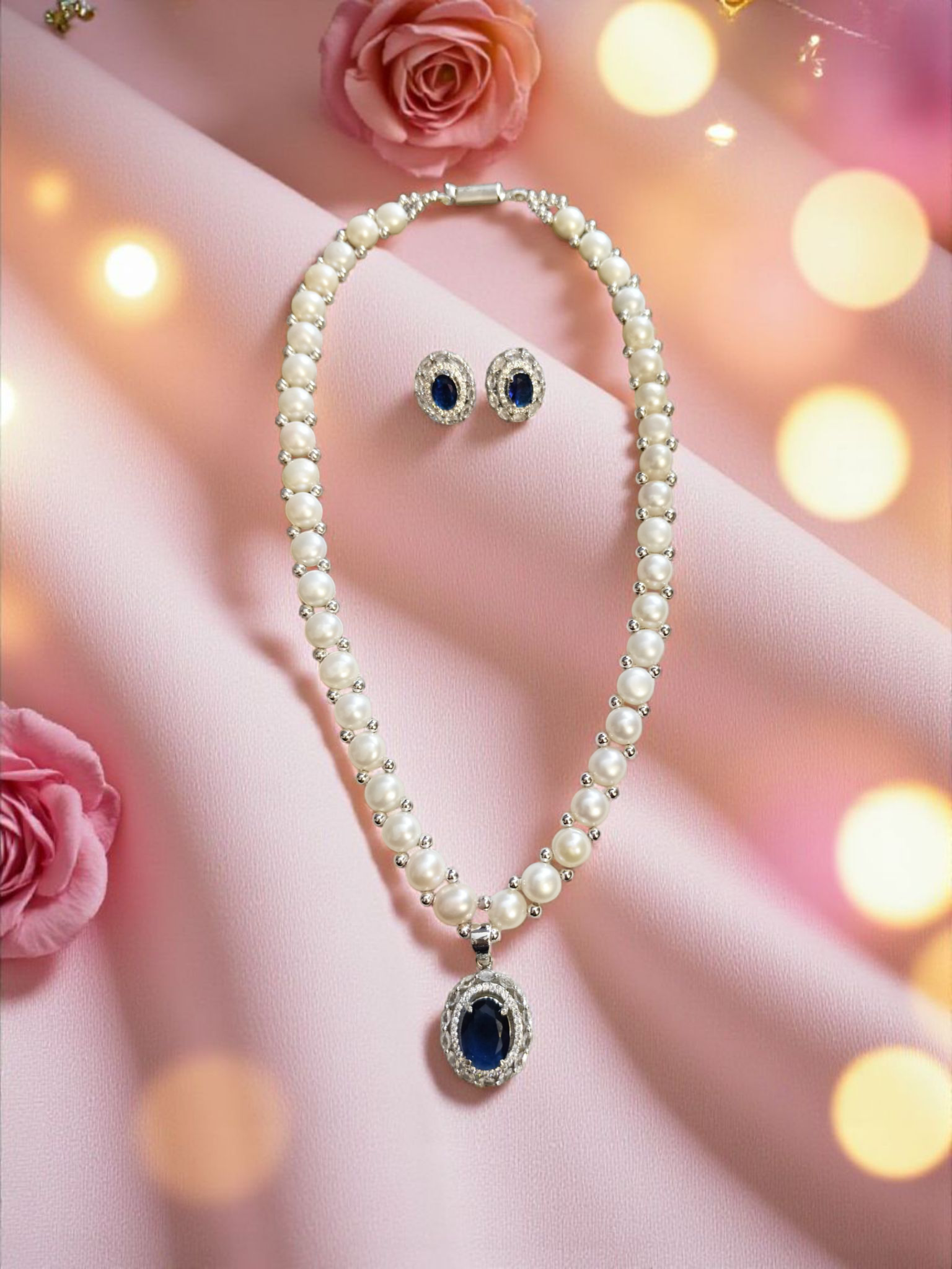 Nilanjana Single line Button Pearls Set