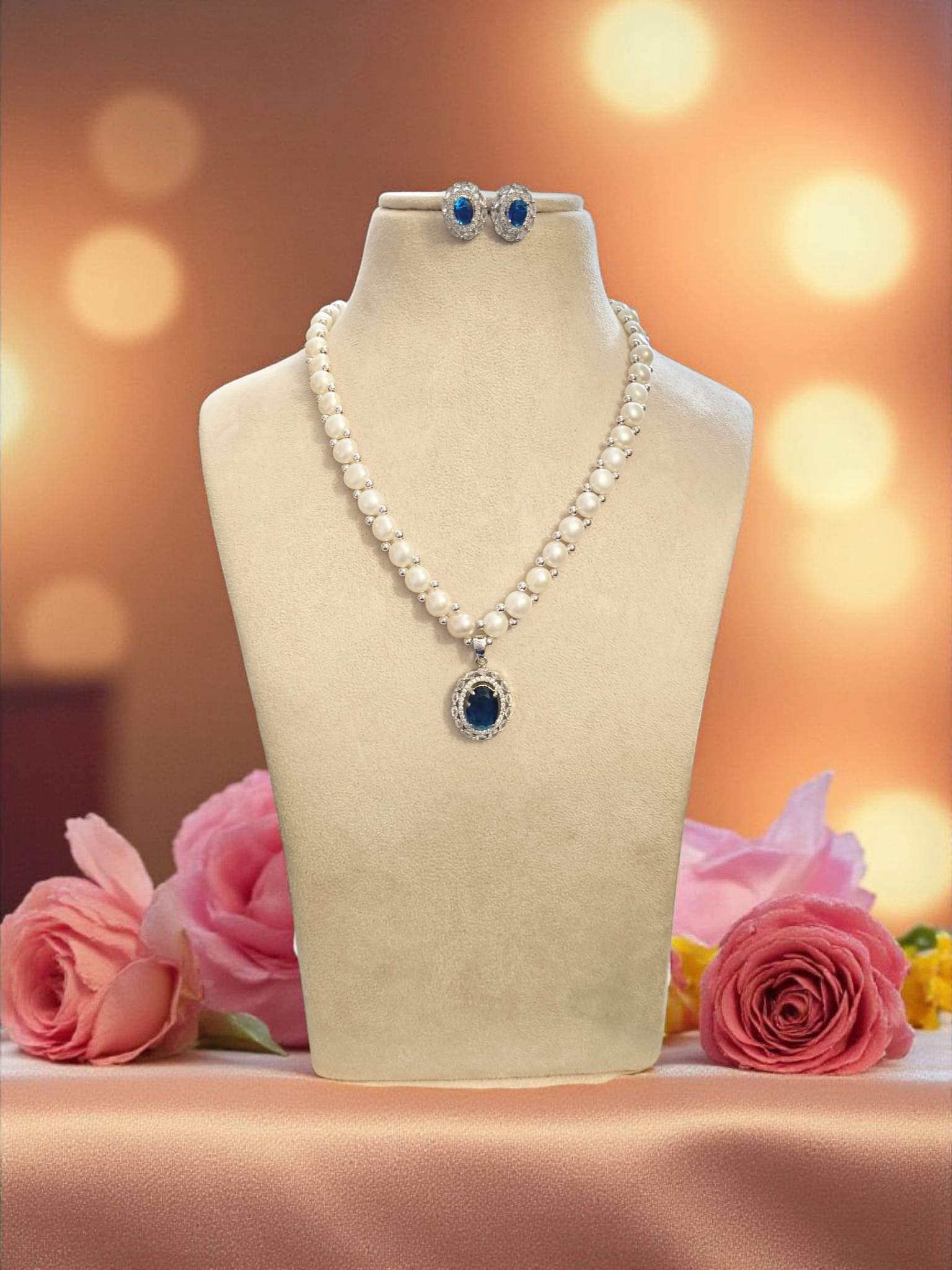 Nilanjana Single line Button Pearls Set
