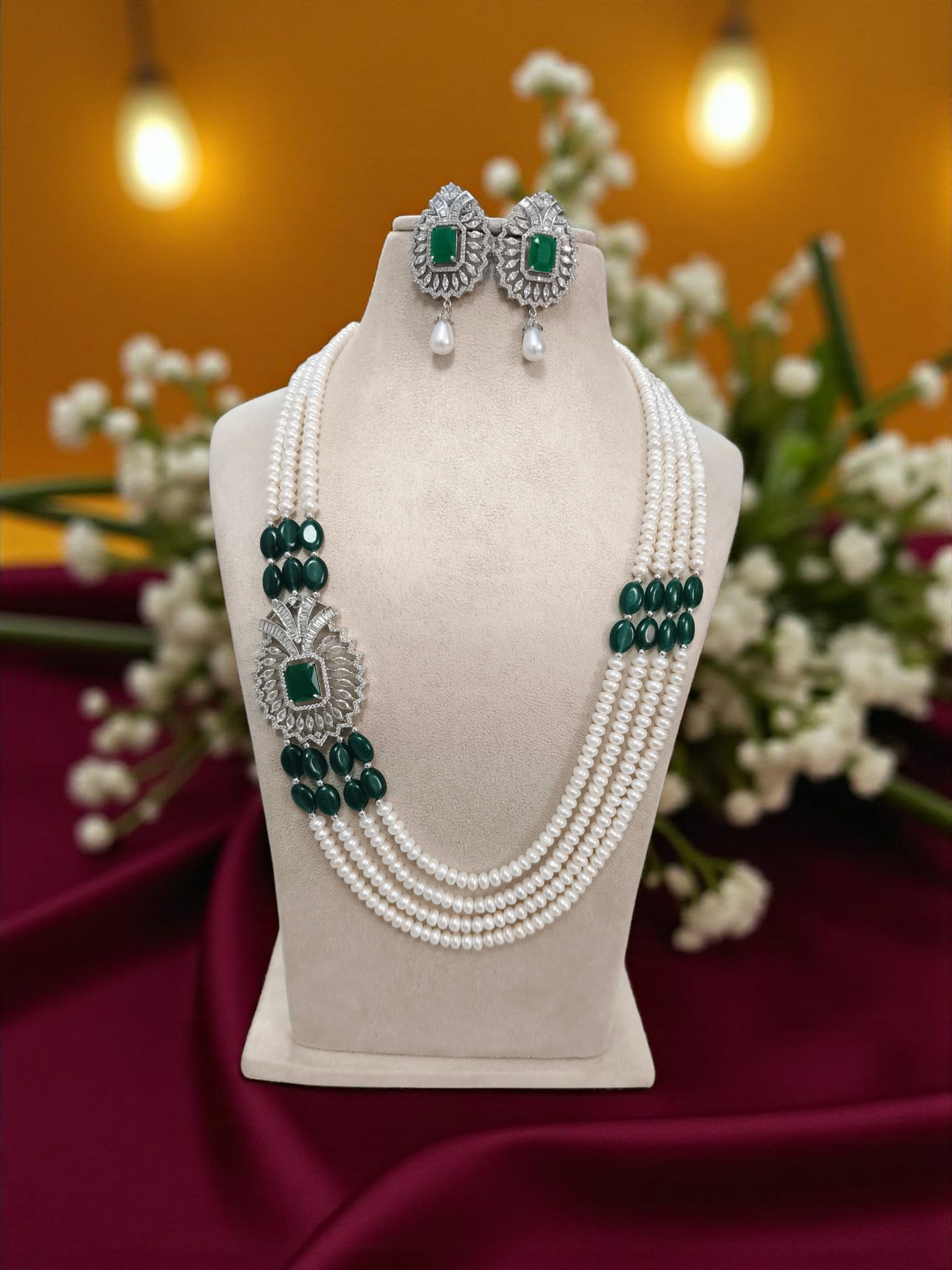 Nawab-e-Zewar Green Pearl Set