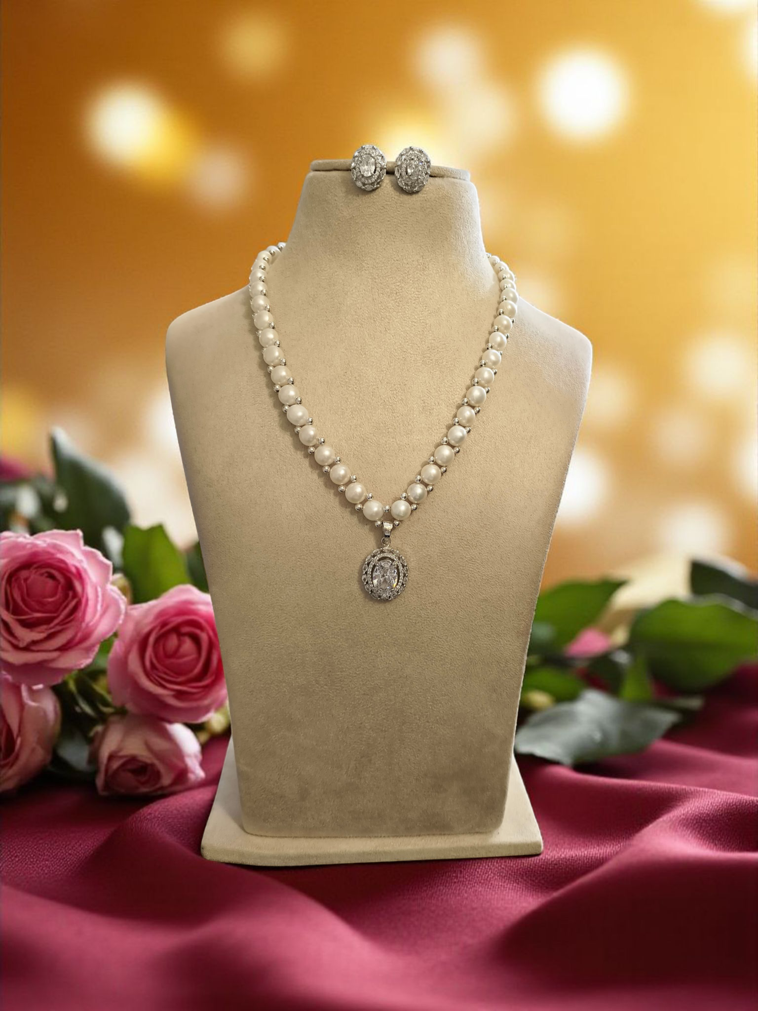 Ivory Glow Single Line Button Pearls Set