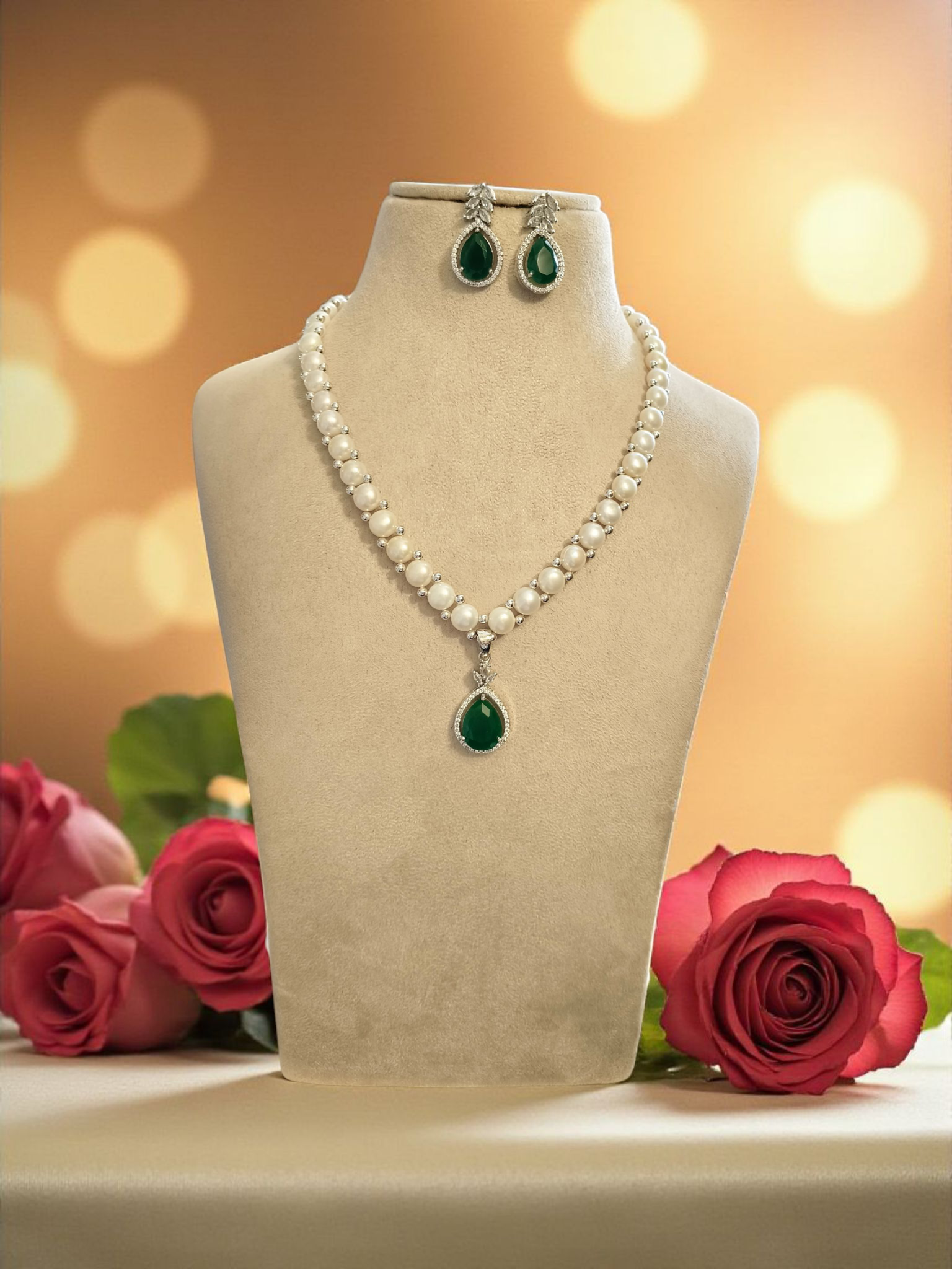 Mahreen Glow Single Line Button Pearls Set