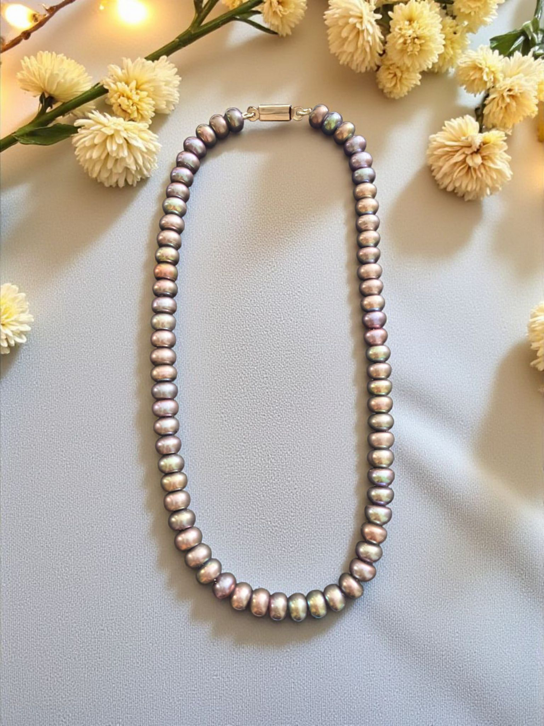 Grey Aura Single line Pearl Set