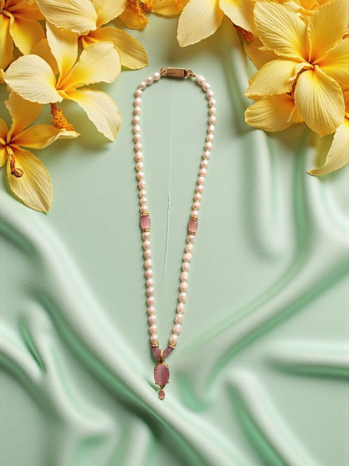 Kumudini Pink Single line Pearl Set
