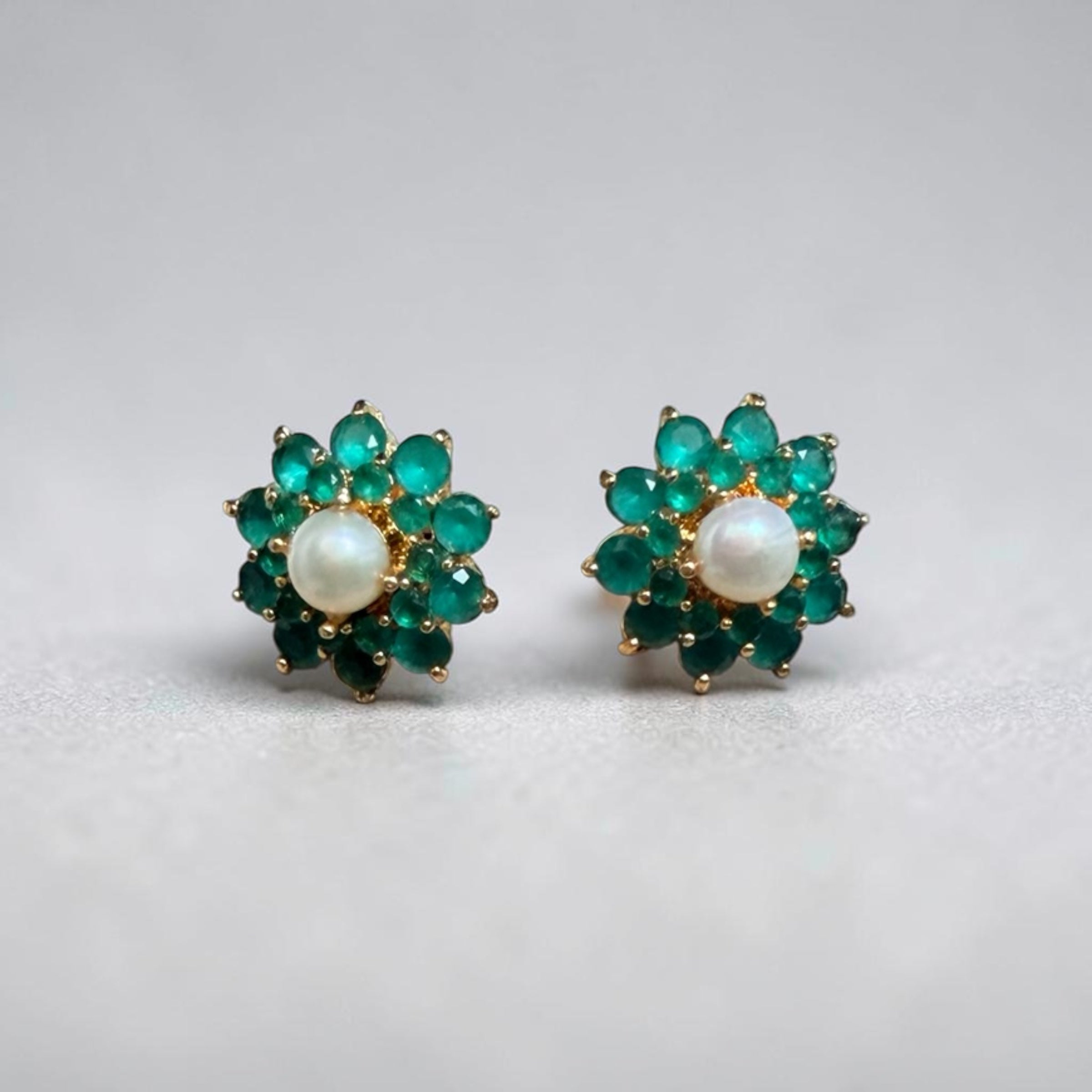 Emerald Bloom Pearl Studs