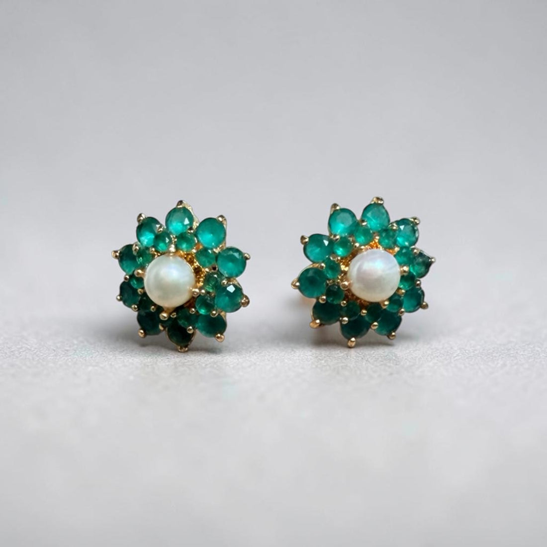 Emerald Bloom Pearl Studs