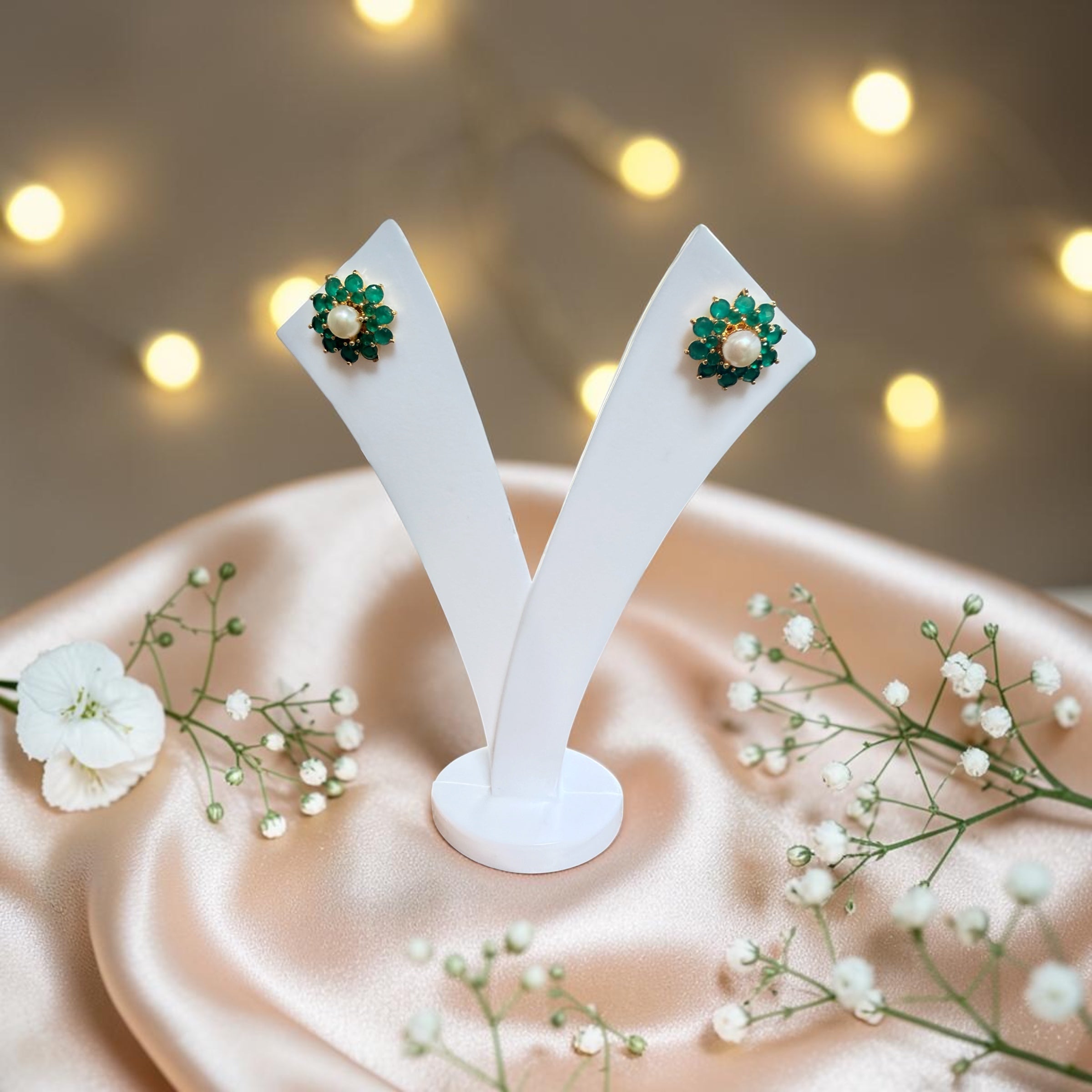 Emerald Bloom Pearl Studs